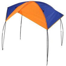Hoogwaardige materiaalcoating voor een boottent voor 4 personen, waterdichte boottent, oranje + blauw, 297*127*48 cm, draagbaar voor bootvissen en