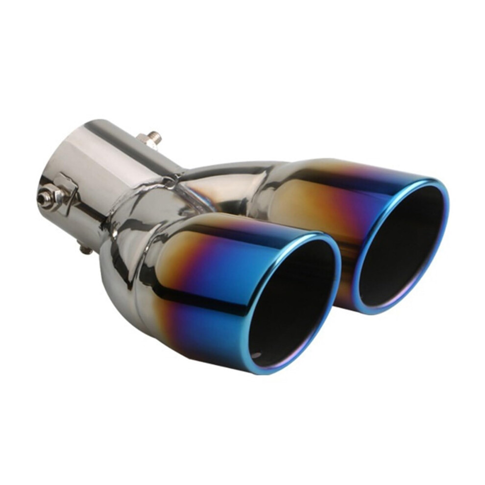 Car Exhaust Tip 3 Inch Inlet Slant Cut Dual Outlet Universal Muffler Tip Bolton Rolled Edge Blue 9001264428235