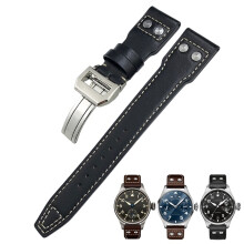 20mm Leather Watch Strap for IWC Big Pilot Watch Mark 18 Spitfire Gun Hamilton Cowhide Soft Watch Strap BlackWhite Rivets 1 Gold Buckle