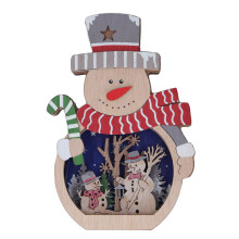 Ornamente festive de Crăciun cu om de zăpadă, set de decorațiuni de Crăciun din lemn iluminate pentru decorațiuni de iarnă interioare,