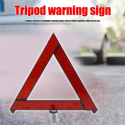 Emergency Breakdown Warning Triangle 3Piece Foldable Tripod Red Reflective Night Road Safety For Car 1
