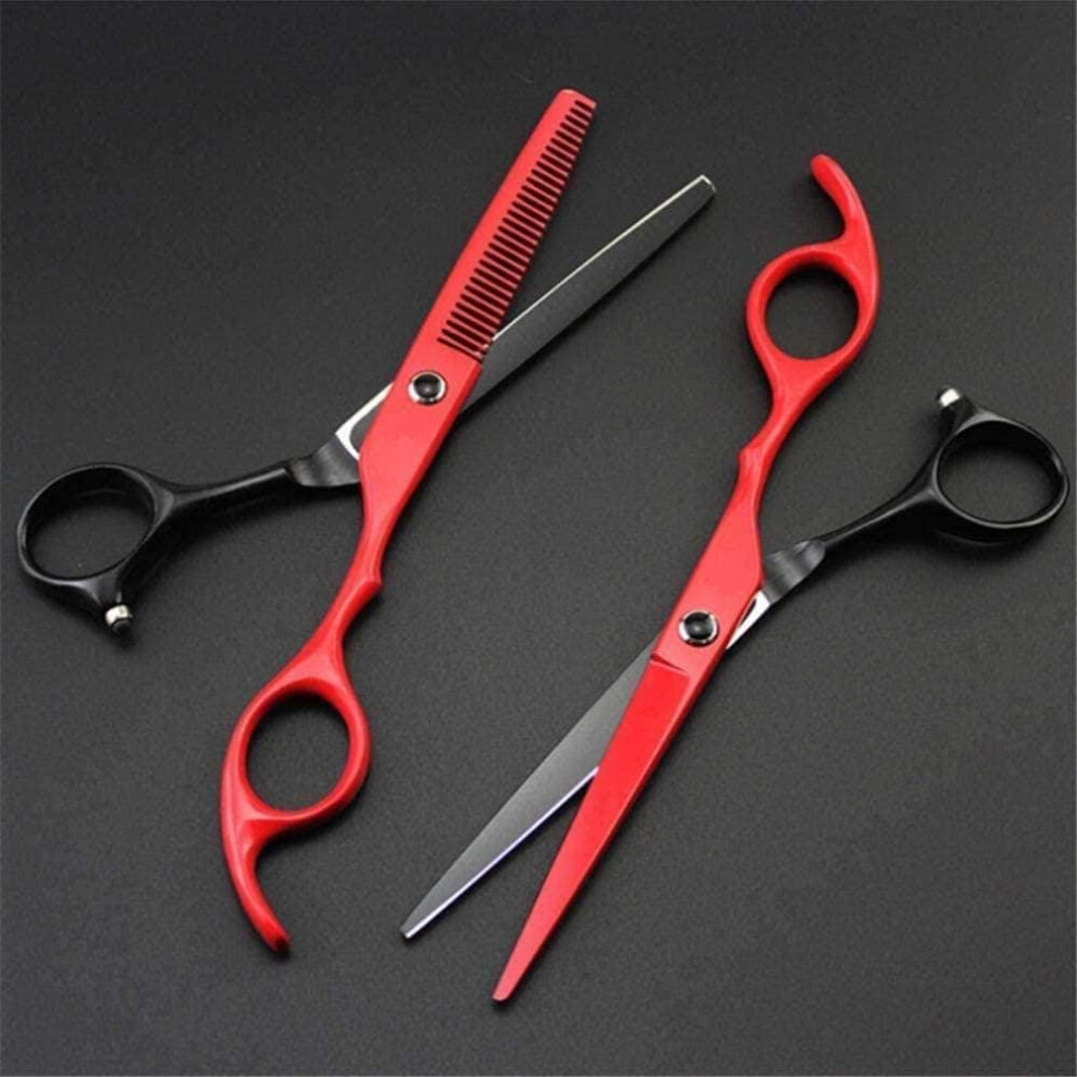 Red Hairdressing Scissors, Professional 440C Steel, 6Inch Hairdressing Scissor Set, Hair Salon, Thinning Scissors, Hairdressing Scissors (Red)