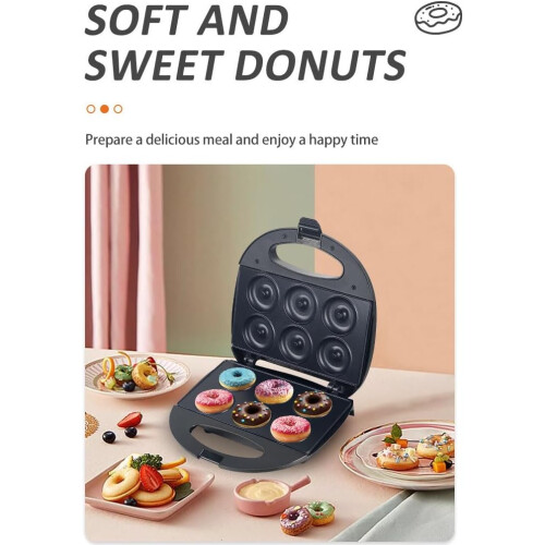 Mini Donut Maker, 750W Pancakes Machine, Nonstick, Makes 6 Doughnuts 2