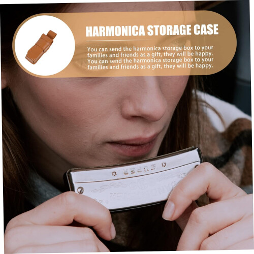 Leather Harmonica Case Trumpet Harmonica Storage Holder Harmonica Case Belt Instruments Harmonica c Musical 's Harp Brown 2