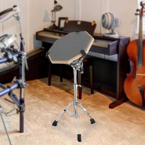 Heavy Duty Practice Drum Pad for Drummers, Drum Learning Tool with Snare Drum Stand, Height Adjustable, Grey 1