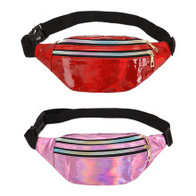 Pochete holográfica transparente multicolorida, com parte externa em PU impermeável e alça de cinto ajustável para múltiplos usos em praias,