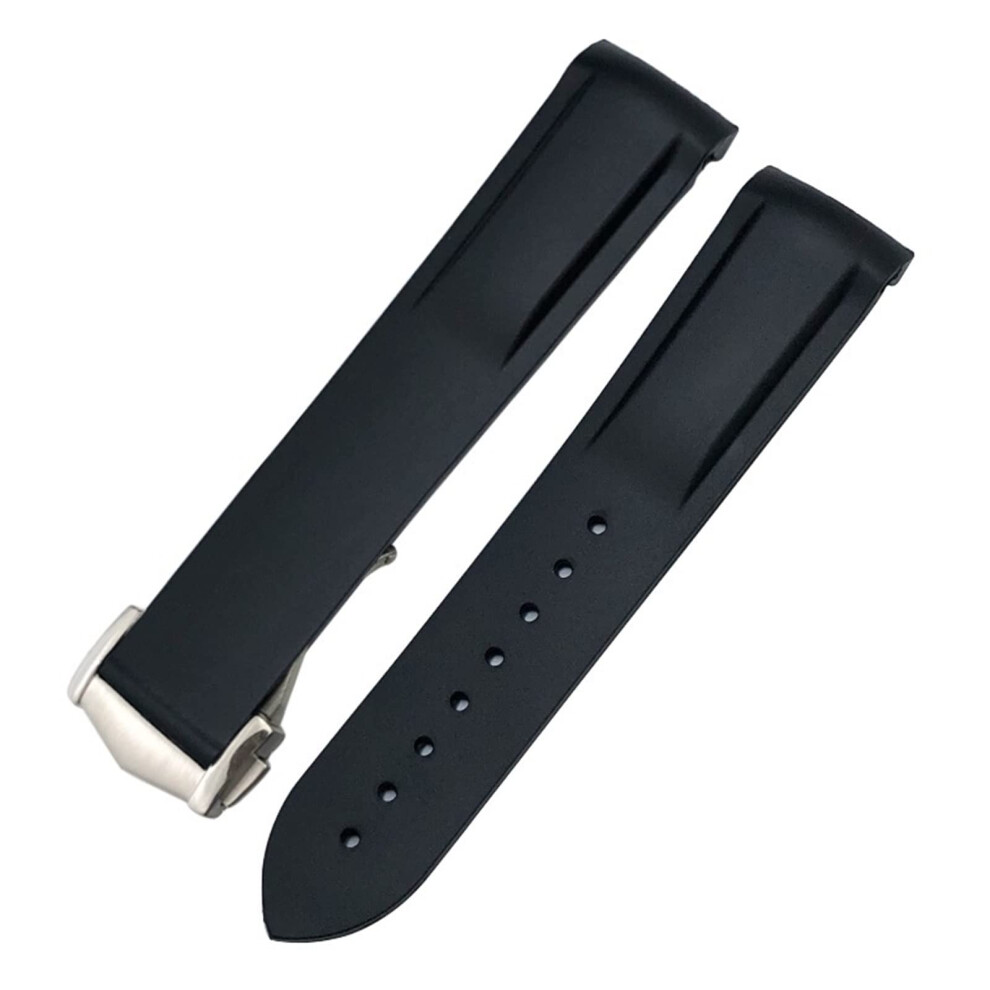 22Mm Curved Rubber Watch Strap Fits Omega Speedmaster Moonwatch Seamaster 300 At150 Rose Buckle Black 9119770272652