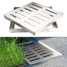 Stainless Steel Outdoor Drain Grate With Frame Brushed Finish DoubleRow Holes 200x200x20x2mm For Residential Drainage