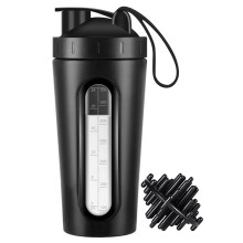 Protein Shaker Bottle, 800ml Shaker Bottles for Protein Mixing and Pre Workout, Visible Window, Stainless Steel Shaker Bottle Leak Proof (Black)