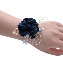 Formal Occasion Hand Flower, Pearl Bracelet Corsage For Proms And Weddings, Delicately Crafted With Bling Ribbon (Single Unit)