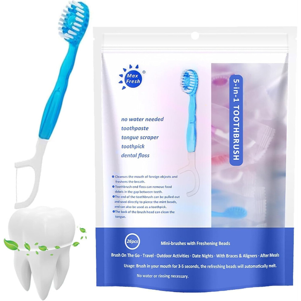 5in1 Mini Toothbrush Set, Disposable Toothbrushes with Toothpaste, Travel (Mint)