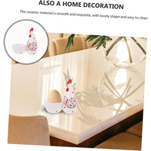 Ceramic Egg Cup Floral Chicken Design Single Egg Holder Soft or HardBoiled Eggs Stable Flat Base 2
