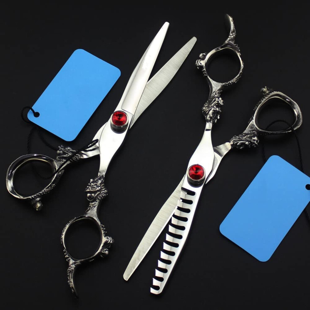 Hairdressing scissors, 6 inches, JP 440c steel, dragon grip, gemstone (Set with case)