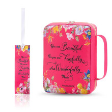 Bible Cover with Floral Pattern, Bookmark, Handle and Zipper Pocket