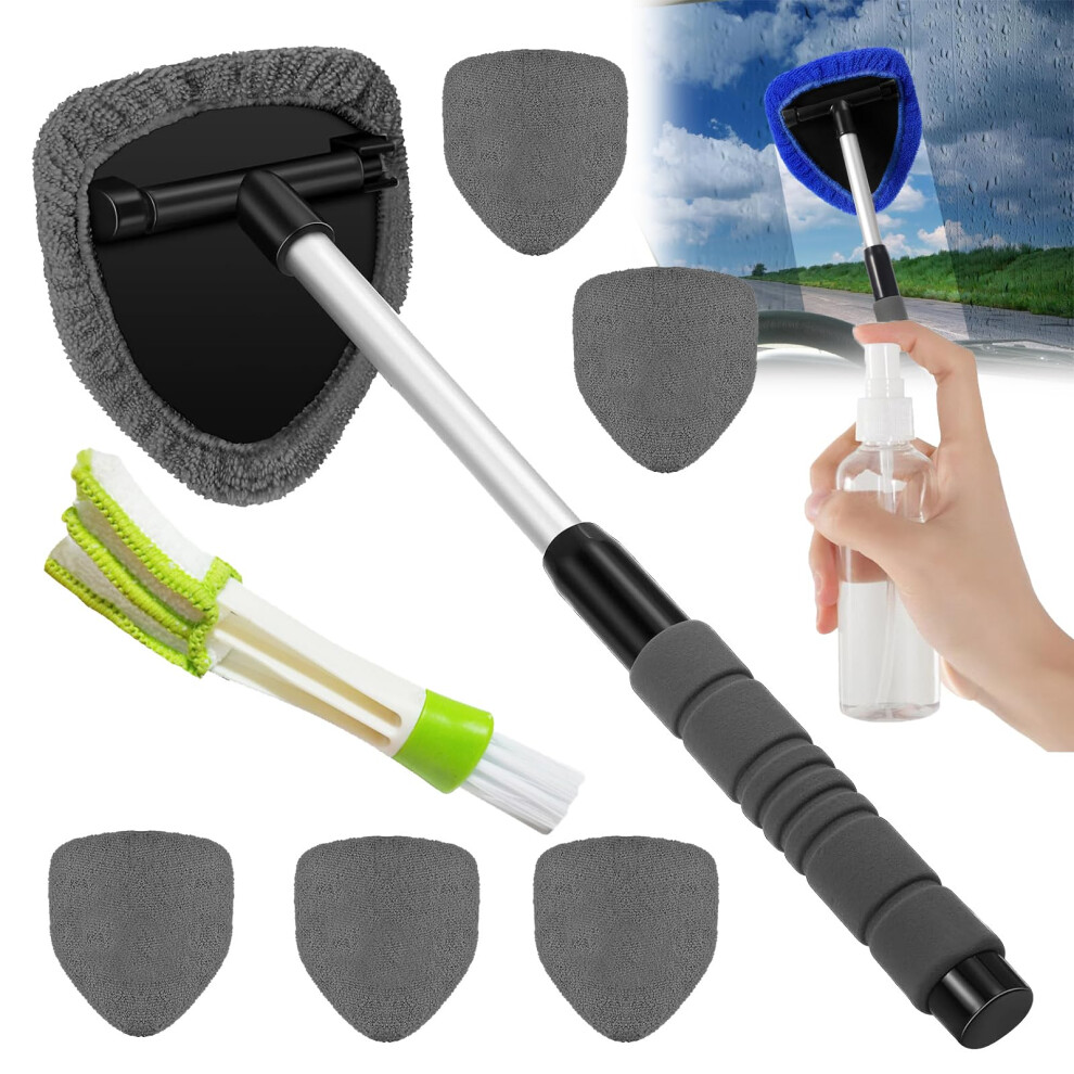 Car Windshield Cleaner With 360 Rotating Head, Extendable Handle, Microfiber Pads, Spray Bottle, Gray 9119770278111