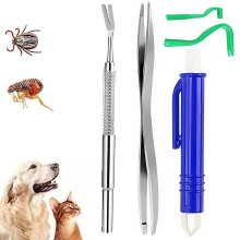 5 in 1 Pet Tick Removal Kit, Stainless Steel Tick Remover Tool Set for Dogs, Cats and People, 2 Tick Remover Hooks, 2 Tweezers and 1 Tick Remover Tool
