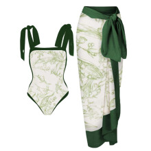 Pareo de playa de tela de alta calidad, pareo con diseño de bikini de dos piezas, cobertura conservadora de caderas, almohadilla de pecho