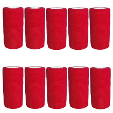 10 Rolls SelfAdhesive Elastic Bandage, Plaster, Waterproof, Sports Tape, 10 cm x 4.5 m (Red)