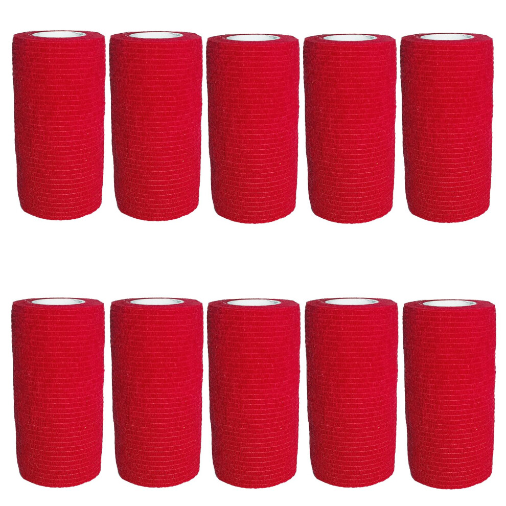 Red 10 Rolls Selfadhesive Elastic Bandage, Plaster, Waterproof, Sports Tape, 10 Cm X 4.5 M (Red)