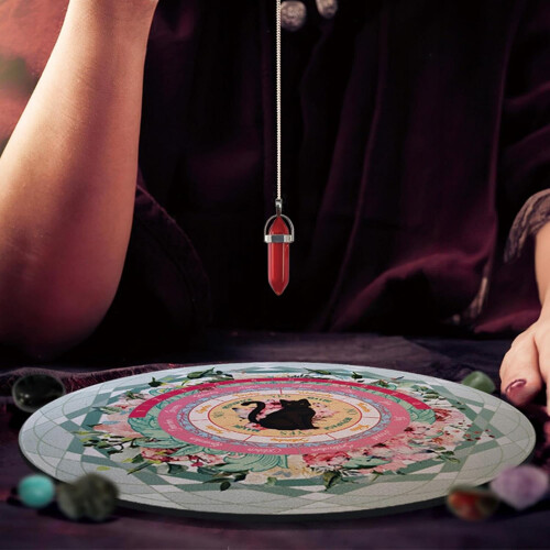 Pendulum Divination Mat, Golf Swing Pendulum, Meditation Chart Mat, Black Cat, Astrology 8.5' 2