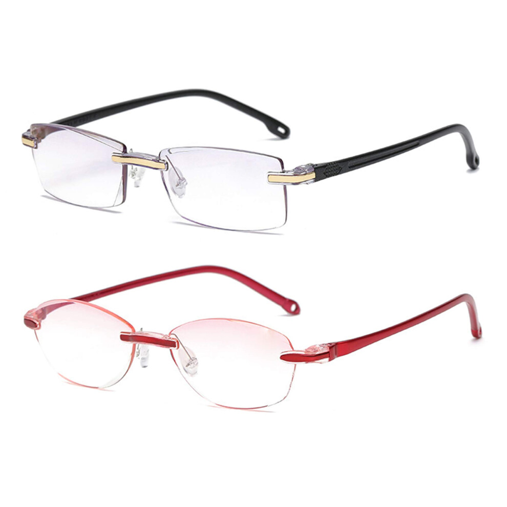 Light/Black/Red Frameless Reading Glasses Antiblue Diamond Cut Edge 3.0