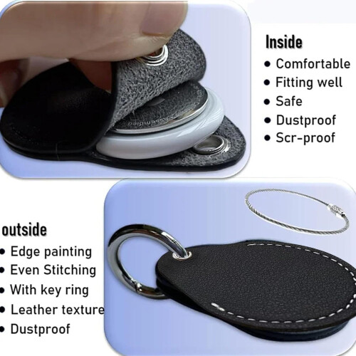 Dog Tracker Holder, Tracker Holder, Tracker Holder,  Leather Tracker Protective Case with Metal Ring Clasp, Black 2