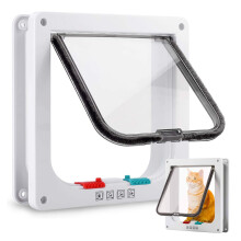 Cat Door, Cat Flap with 4Way Lock, 28.5 x 24.5 cm, Easy Installation, Safety Pet Door, Weatherproof Cat Door for Pets with a Circumference 63 cm