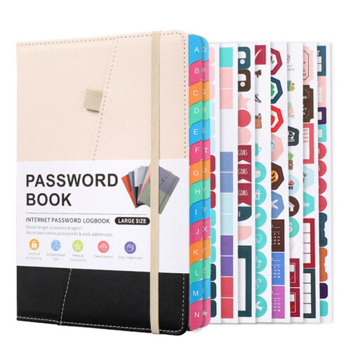 Password Book with Alphabetical Tabs for Seniors, Durable, Easy to Use