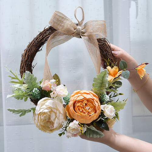 Τεχνητό στεφάνι παιώνιας ανοιξιάτικη γιρλάντα ψεύτικα μεταξωτά λουλούδια 2