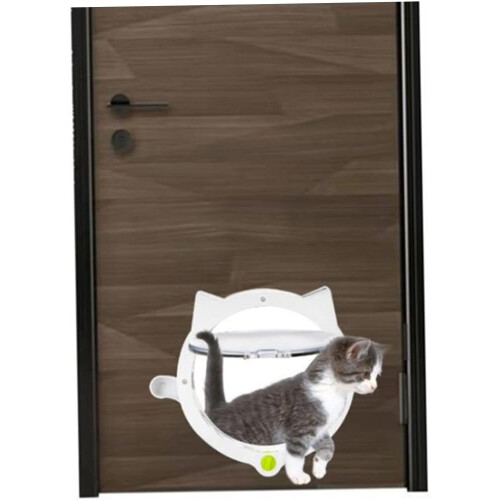'Front Doors for Cats, 4Way Safe Locking Cat Kitten Flap Indoor Outdoor Puppet Gate White' 1