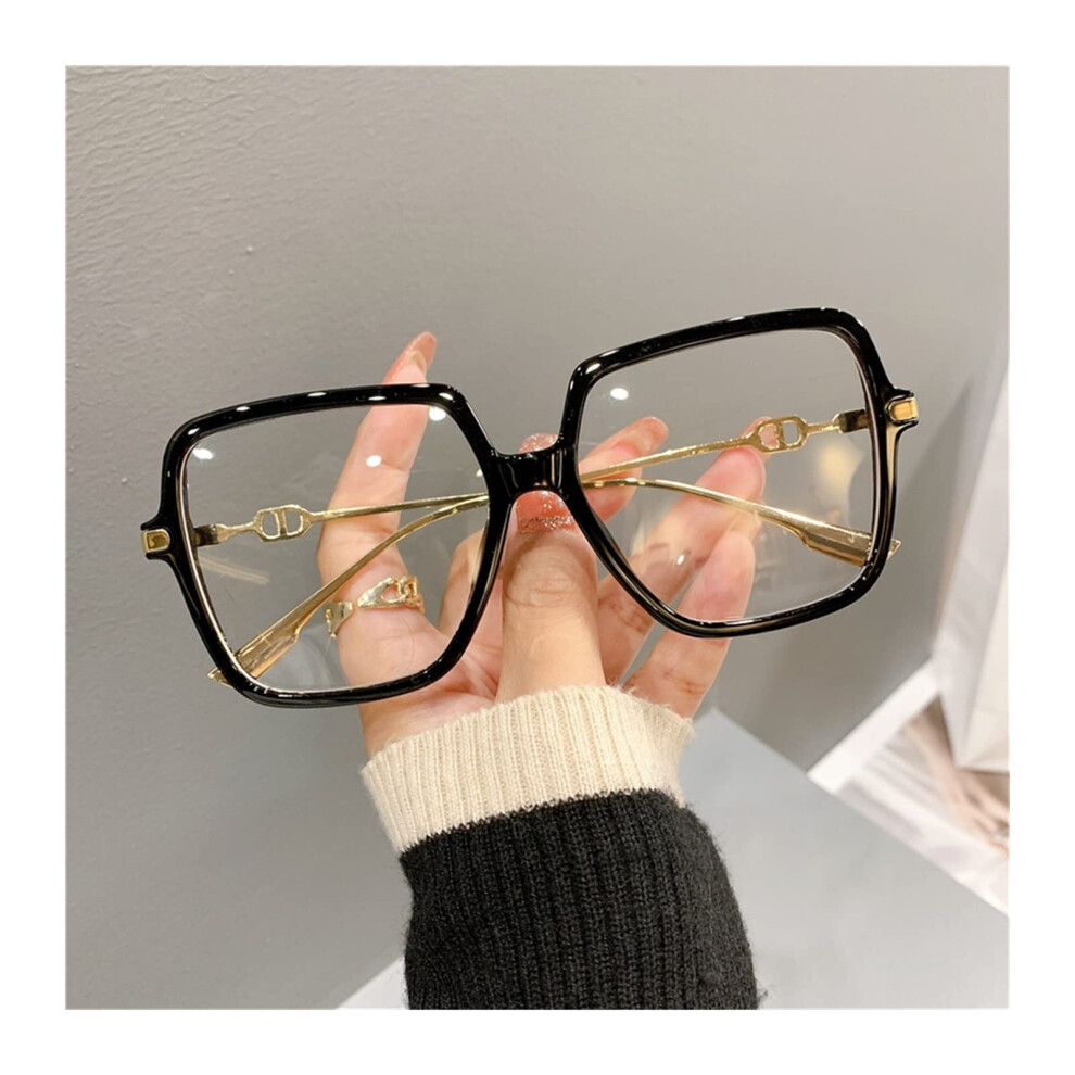 Reading Glasses, Fashion Oversized Square Eyewear, AntiBlue Light, Retro Metal Frame Glasses for Women, Computer Glasses (Color: 1, Size: Black)