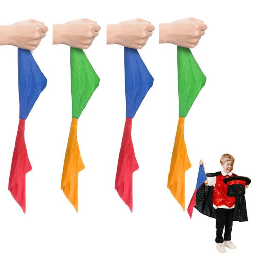 Pack of 4 Magic Scarves, Colour Changing Handkerchief, Magic Tricks Props