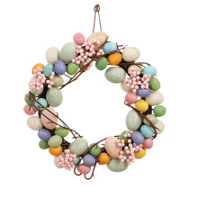 Indoor Outdoor Decor Farmhouse Wreath, Easter Egg Wreath with Resin Eggs Spring Door Decoration, Multicolor Green Leaves Bow Bunny Shape for Walls Win