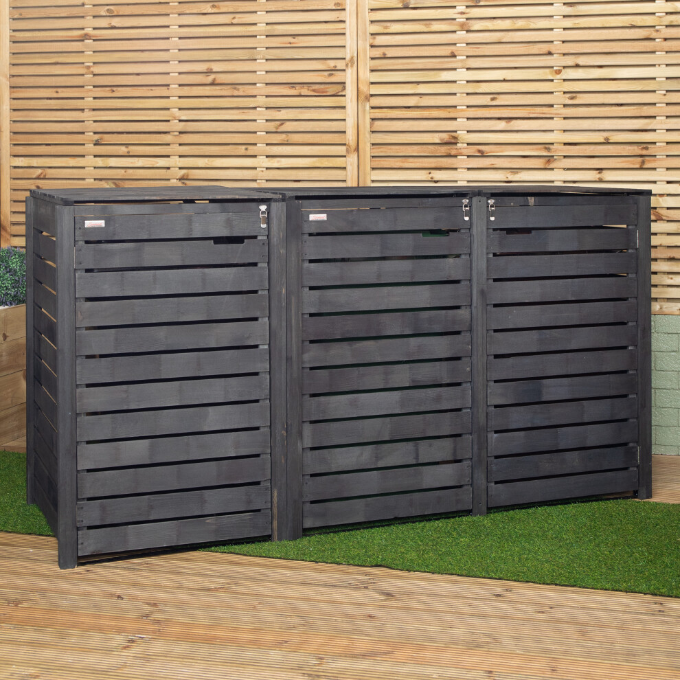 Samuel Alexander Dark/Grey 2.15M X 1.16M Outdoor Wooden Garden Triple Wheelie Bin Store Storage For 3 Bins In