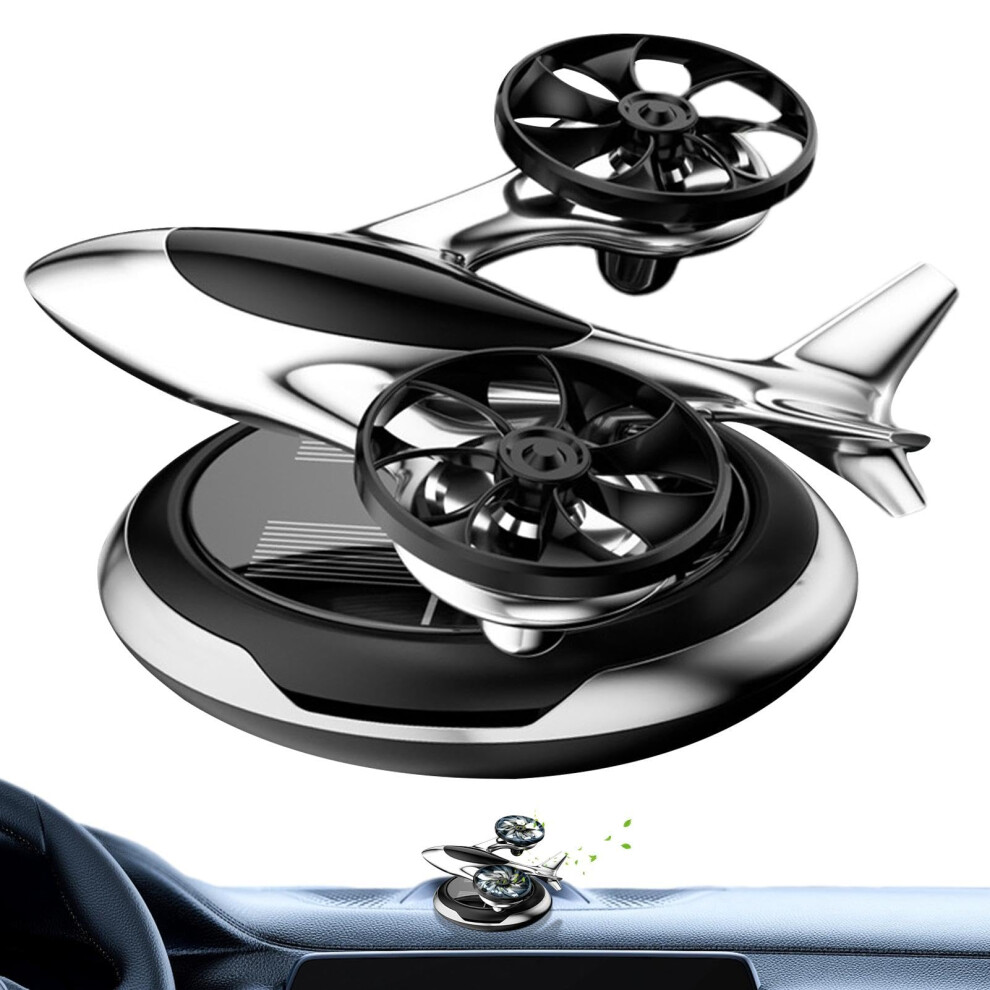 Solar Car Air Freshener With Solarpowered Rotation, Natural Fragrance Diffuser, Airplane Design Silver 9119770287427