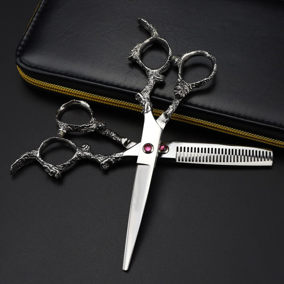 Silver Hair Cutting Scissors, 6Inch Japan 440C Steel Dragon Handle Barber