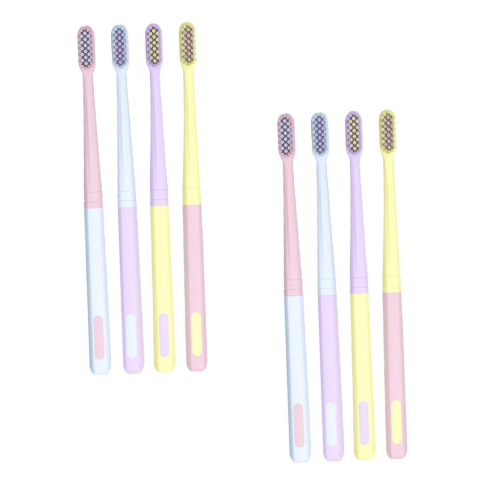 8piece set of adult toothbrushes with compact ergonomic handles for travel and camping, gentle for sensitive gums.