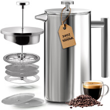 Stainless Steel French Press Double Wall Coffee Press 1.0 Litre Silver