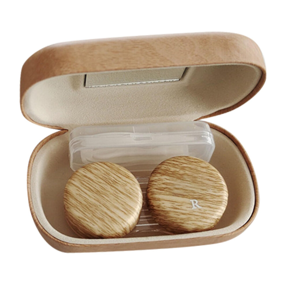 Contact lens case with wood grain pattern, beautiful pupil storage box, portable care companion