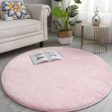 Luxury Modern Area Rug Round Shaggy Carpet 4cm Velvet Pile, AntiSlip Bottom, 80cm Pink Living Room Bedroom Floor Mat