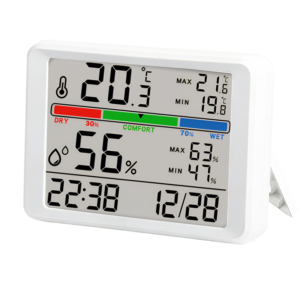 Humidity and Temperature Monitor Digital Hygrometer, Room Thermometer With Low History, Touch LCD Backlight Clock