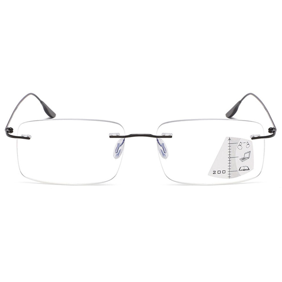 Blue/Light/Black Progressive Multifocus Reading Glasses Rimless Metal Women Men Filter Reading Aid 1.0 1.5 2.0 2.5 3.0 2.0X