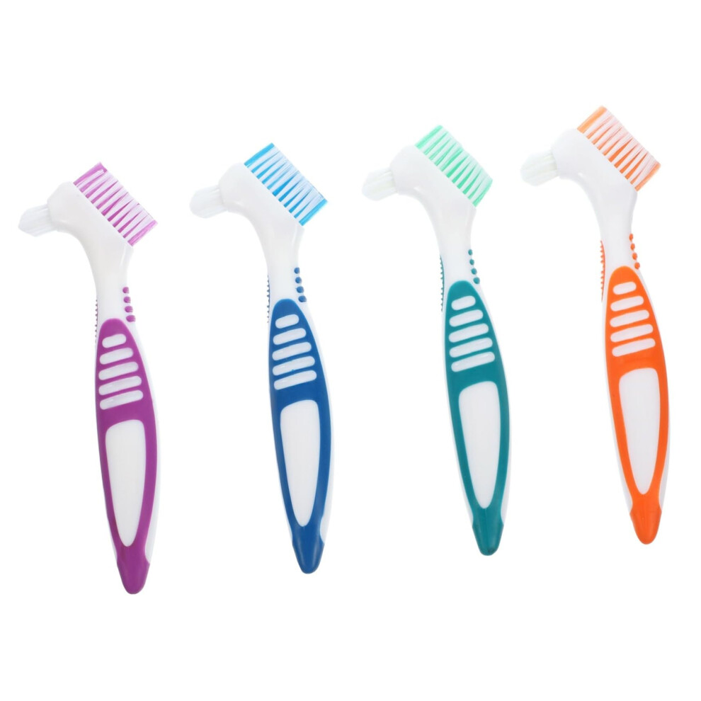 4piece set of denture toothbrushes with double heads, pure bristles, colorful, for denture care.