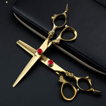 Hair Cutting Scissors Set, 6 Inch, Gold Color, Stainless Steel, Long Handle, Barber Thinning Scissors, Hairdressing Shears for Hairstylists