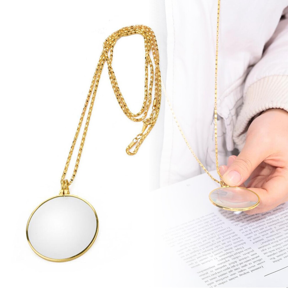 Monocle Magnifying Glass Necklace, 5 x Metal Glasses with Necklace, Glass Lens Pendant