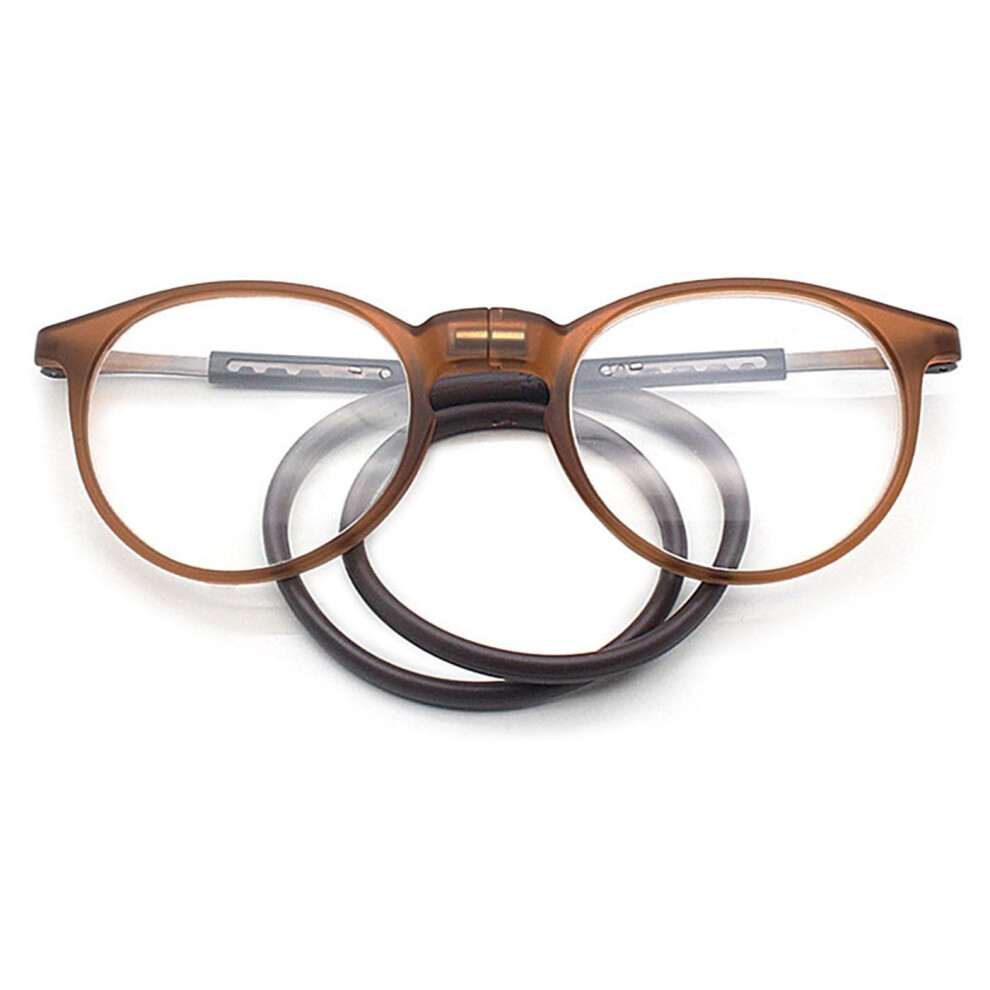 Magnetic Reading Glasses Round Women Men Reading Glasses with Magnetic Closure Front Foldable Round Reading Aid Glasses with Strength Brown 2.5x