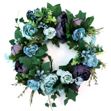 Coroană de bujor de mătase, coroană de flori artificiale, coroană decorativă pentru interior și exterior, cu frunziș verde, elegantă, pentru