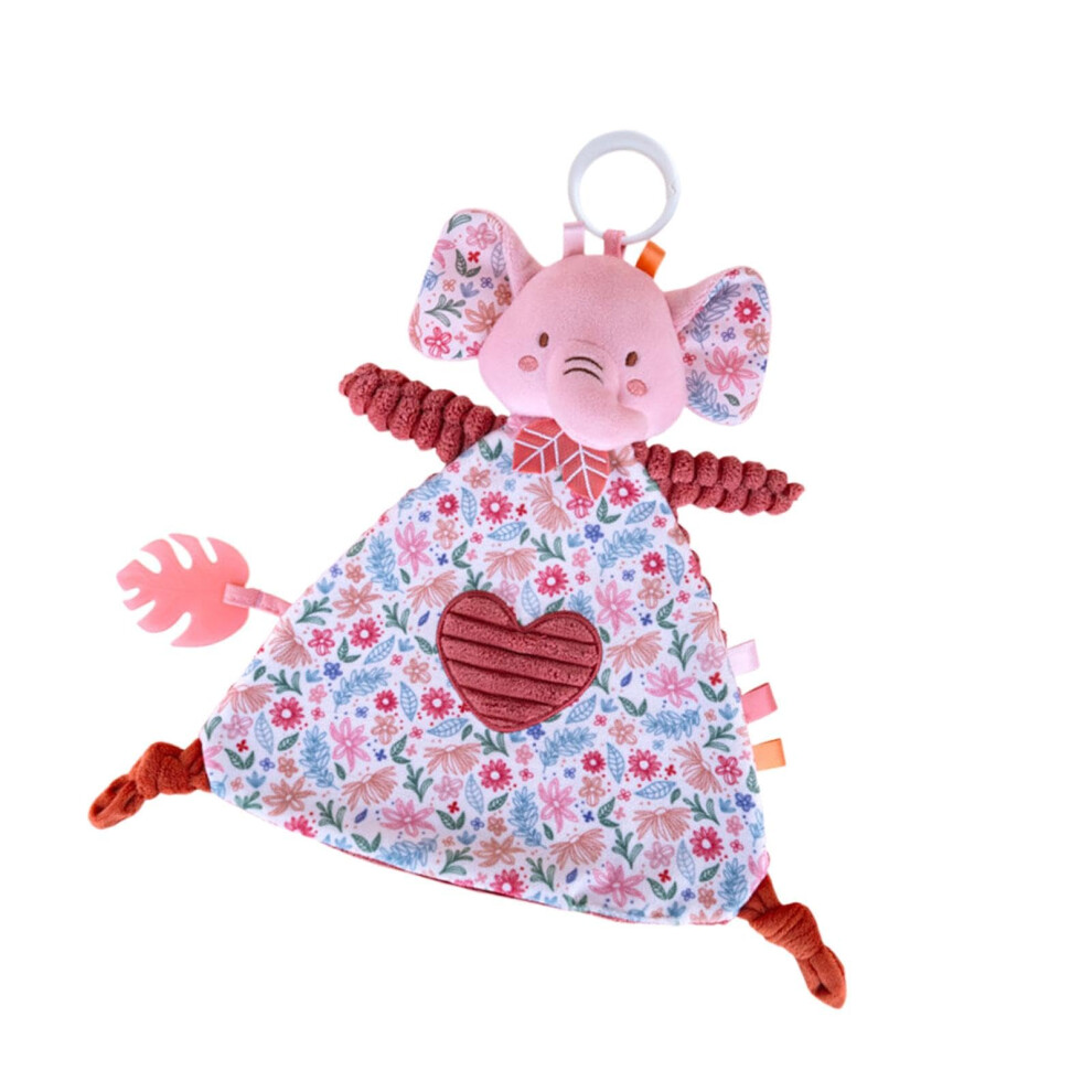 Soothing Blanket For Toddlers With Teething Ring, Plush Elephant Pink