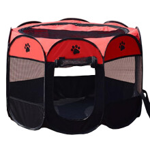 Portable Puppy and Kitten Playpen, Folding Pet Tent with Cage, Zipper (Red and Black)
