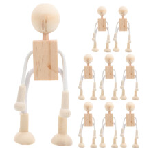 9pcs Wooden Robot Figure Wooden Doll Bodies Wood Paint Beige